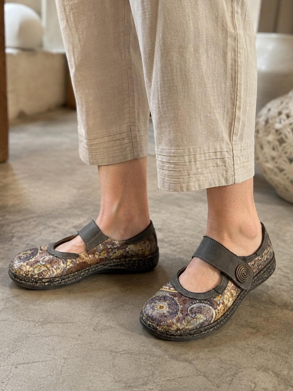 Rieker AntiStress Boho Floral Mary Jane Comfort Mule Clogs Shoe Art to Wear EU37